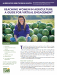 Reaching Women Agriculture cover image featuring woman in blue shirt sitting in front a large pile of watermelons.